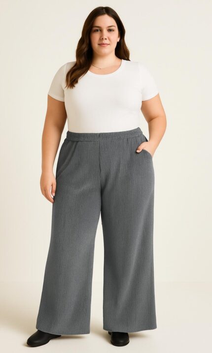 Sztruksowe Spodnie Plus Size z Szerokimi Nogawkami