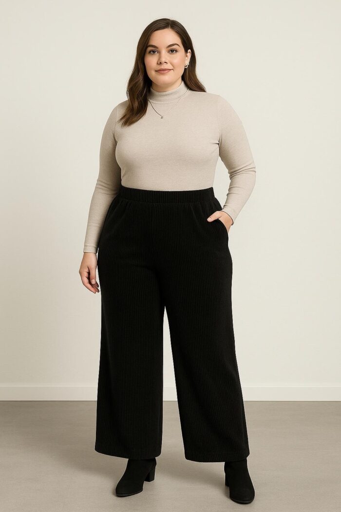 Sztruksowe Spodnie Plus Size z Szerokimi Nogawkami - obrazek 2
