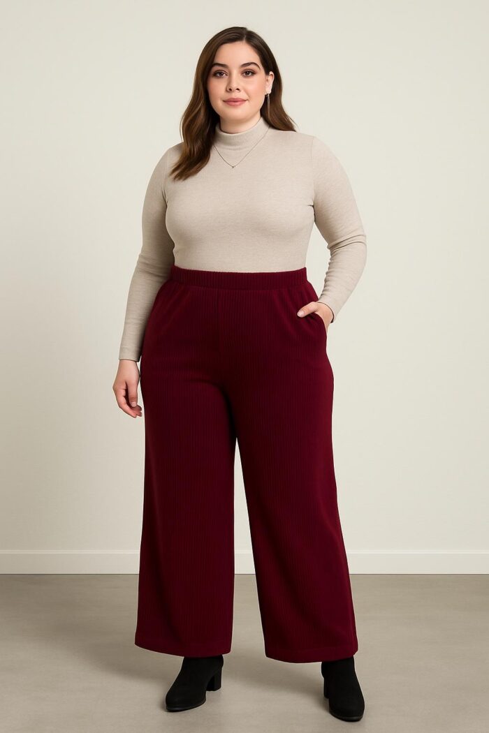 Sztruksowe Spodnie Plus Size z Szerokimi Nogawkami - obrazek 5