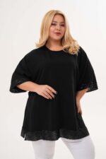 Sweterkowa tunika z cekinowymi detalami na rękawach i dole - obrazek 5