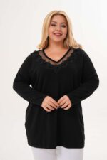 Sweterkowa bluzka z tiulem i aplikacją kwiatową - obrazek 5