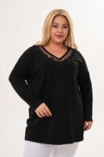 Sweterkowa bluzka z tiulem i aplikacją kwiatową - obrazek 4