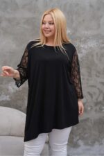 Tunika asymetryczna koronkowa długi rękaw - obrazek 6
