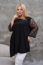 Tunika asymetryczna koronkowa długi rękaw - obrazek 5