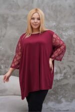 Tunika asymetryczna koronkowa długi rękaw - obrazek 3