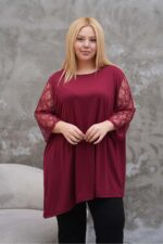 Tunika asymetryczna koronkowa długi rękaw - obrazek 2