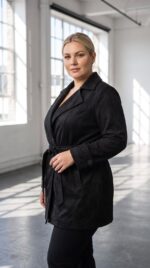 Elegancki Zamszowy Płaszcz Damski z Paskiem - obrazek 4